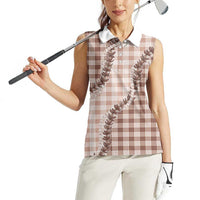 Beige Hawaii Palaka Women Sleeveless Polo Shirt Hawaiian Pikake Lei LT05 - Polynesian Pride
