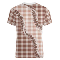 Beige Hawaii Palaka Women V-Neck T-Shirt Hawaiian Pikake Lei LT05 - Polynesian Pride