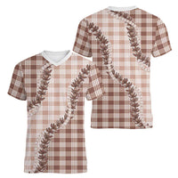 Beige Hawaii Palaka Women V-Neck T-Shirt Hawaiian Pikake Lei LT05 - Polynesian Pride