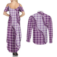 Violet Hawaii Palaka Couples Matching Summer Maxi Dress and Long Sleeve Button Shirt Hawaiian Pikake Lei LT05 - Polynesian Pride