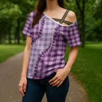 Violet Hawaii Palaka Cross Shoulder Shirt Hawaiian Pikake Lei LT05 - Polynesian Pride