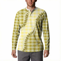 Yellow Hawaii Palaka Button Sweatshirt Hawaiian Pikake Lei LT05 - Polynesian Pride