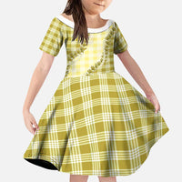 Yellow Hawaii Palaka Family Matching Off The Shoulder Long Sleeve Dress and Hawaiian Shirt Hawaiian Pikake Lei LT05 Daughter's Dress Yellow - Polynesian Pride