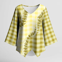 Yellow Hawaii Palaka Kimono Sleeve Blouse Hawaiian Pikake Lei LT05 Female Yellow - Polynesian Pride