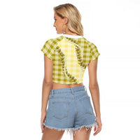 Yellow Hawaii Palaka Raglan Cropped T Shirt Hawaiian Pikake Lei LT05 - Polynesian Pride