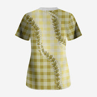 Yellow Hawaii Palaka Scrub Top Hawaiian Pikake Lei LT05 - Polynesian Pride