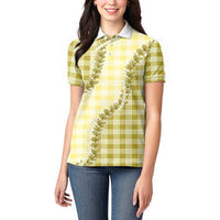 Yellow Hawaii Palaka Women Polo Shirt Hawaiian Pikake Lei LT05 - Polynesian Pride