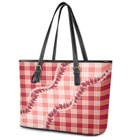 Red Hawaii Palaka Leather Tote Bag Hawaiian Pikake Lei LT05 - Polynesian Pride