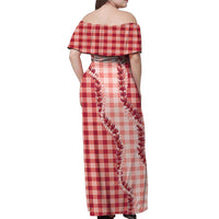 Red Hawaii Palaka Off Shoulder Maxi Dress Hawaiian Pikake Lei LT05 - Polynesian Pride