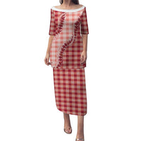 Red Hawaii Palaka Puletasi Hawaiian Pikake Lei LT05 Long Dress Red - Polynesian Pride