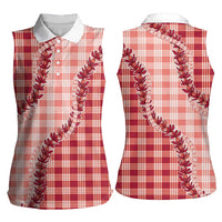 Red Hawaii Palaka Women Sleeveless Polo Shirt Hawaiian Pikake Lei LT05 - Polynesian Pride