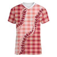 Red Hawaii Palaka Women V-Neck T-Shirt Hawaiian Pikake Lei LT05 Female Red - Polynesian Pride