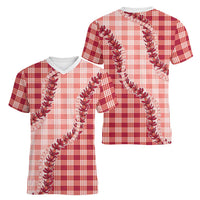 Red Hawaii Palaka Women V-Neck T-Shirt Hawaiian Pikake Lei LT05 - Polynesian Pride
