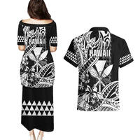 Hawaii Maui Upena Kiloi Couples Matching Puletasi and Hawaiian Shirt Kakau Tribal Pattern Black Version