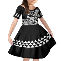 Hawaii Maui Upena Kiloi Kid Short Sleeve Dress Kakau Tribal Pattern Black Version