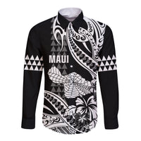 Hawaii Maui Upena Kiloi Long Sleeve Button Shirt Kakau Tribal Pattern Black Version