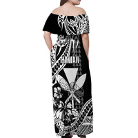 Hawaii Maui Upena Kiloi Off Shoulder Maxi Dress Kakau Tribal Pattern Black Version