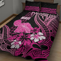 Hawaii Maui Upena Kiloi Quilt Bed Set Kakau Tribal Pattern Pink Version