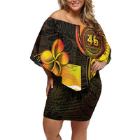 Personalised Kiribati Independence Day Family Matching Off Shoulder Short Dress and Hawaiian Shirt 46th Anniversary