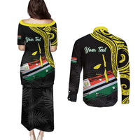 Personalised Vanuatu Penama Day Couples Matching Puletasi and Long Sleeve Button Shirt Grunge Flag Style - Polynesian Pride