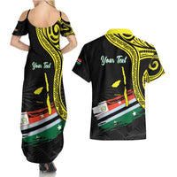 Personalised Vanuatu Penama Day Couples Matching Summer Maxi Dress and Hawaiian Shirt Grunge Flag Style - Polynesian Pride