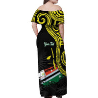 Personalised Vanuatu Penama Day Family Matching Off Shoulder Maxi Dress and Hawaiian Shirt Grunge Flag Style - Polynesian Pride