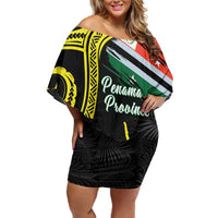 Personalised Vanuatu Penama Day Family Matching Off Shoulder Short Dress and Hawaiian Shirt Grunge Flag Style - Polynesian Pride