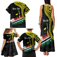 Personalised Vanuatu Penama Day Family Matching Tank Maxi Dress and Hawaiian Shirt Grunge Flag Style - Polynesian Pride