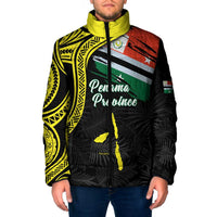 Personalised Vanuatu Penama Day Padded Jacket Grunge Flag Style - Polynesian Pride