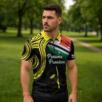 Personalised Vanuatu Penama Day Zipper Polo Shirt Grunge Flag Style - Polynesian Pride