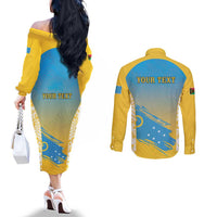 Personalised Vanuatu Sanma Day Couples Matching Off The Shoulder Long Sleeve Dress and Long Sleeve Button Shirt Special Style - Polynesian Pride