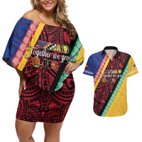 Love Torba PNG Day Couples Matching Off Shoulder Short Dress and Hawaiian Shirt Together We Grow - Polynesian Pride