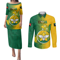 Personalized Papua New Guinea Enga Province Couples Matching Puletasi Dress and Long Sleeve Button Shirts Mix Coat Of Arms Polynesian Pattern LT05 Green - Polynesian Pride