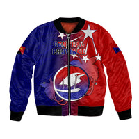 Personalized Papua New Guinea Central Province Bomber Jacket Mix Coat Of Arms Polynesian Pattern LT05 Unisex Blue - Polynesian Pride