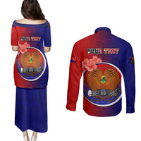 Personalized Papua New Guinea Central Province Couples Matching Puletasi Dress and Long Sleeve Button Shirts Mix Coat Of Arms Polynesian Pattern LT05 - Polynesian Pride