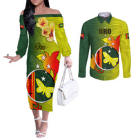 Papua New Guinea Oro Province Couples Matching Off The Shoulder Long Sleeve Dress and Long Sleeve Button Shirts Mix Coat Of Arms Polynesian Pattern LT05 Yellow - Polynesian Pride