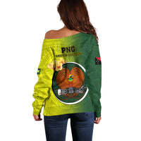 Papua New Guinea Oro Province Off Shoulder Sweater Mix Coat Of Arms Polynesian Pattern LT05 - Polynesian Pride