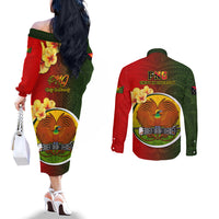 Papua New Guinea Eastern Highlands Province Couples Matching Off The Shoulder Long Sleeve Dress and Long Sleeve Button Shirts Mix Coat Of Arms Polynesian Pattern LT05 - Polynesian Pride