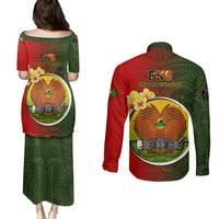 Papua New Guinea Eastern Highlands Province Couples Matching Puletasi Dress and Long Sleeve Button Shirts Mix Coat Of Arms Polynesian Pattern LT05 - Polynesian Pride