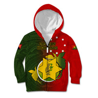 Papua New Guinea Eastern Highlands Province Kid Hoodie Mix Coat Of Arms Polynesian Pattern LT05 Zip Hoodie Red - Polynesian Pride
