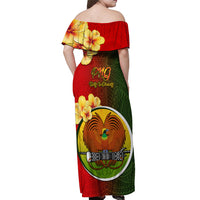 Papua New Guinea Eastern Highlands Province Off Shoulder Maxi Dress Mix Coat Of Arms Polynesian Pattern LT05 - Polynesian Pride