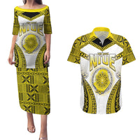 Personalised Niue The Rock Of Polynesia Couples Matching Puletasi and Hawaiian Shirt Peniamina Gospel Day Yellow Version