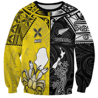Custom New Zealand Maori And Niue Hiapo Sweatshirt Lizard And Coconut Crab Together