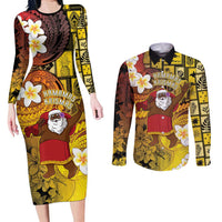 Papua New Guinea Retro Christmas Couples Matching Long Sleeve Bodycon Dress and Long Sleeve Button Shirt Hamamas Krismas LT05 Colorful - Polynesian Pride