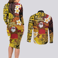 Papua New Guinea Retro Christmas Couples Matching Long Sleeve Bodycon Dress and Long Sleeve Button Shirt Hamamas Krismas LT05 - Polynesian Pride
