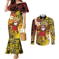 Papua New Guinea Retro Christmas Couples Matching Mermaid Dress and Long Sleeve Button Shirt Hamamas Krismas LT05 Colorful - Polynesian Pride