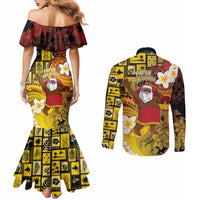 Papua New Guinea Retro Christmas Couples Matching Mermaid Dress and Long Sleeve Button Shirt Hamamas Krismas LT05 - Polynesian Pride