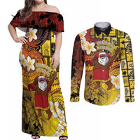 Papua New Guinea Retro Christmas Couples Matching Off Shoulder Maxi Dress and Long Sleeve Button Shirt Hamamas Krismas LT05 Colorful - Polynesian Pride