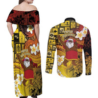 Papua New Guinea Retro Christmas Couples Matching Off Shoulder Maxi Dress and Long Sleeve Button Shirt Hamamas Krismas LT05 - Polynesian Pride