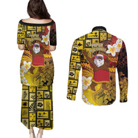 Papua New Guinea Retro Christmas Couples Matching Puletasi and Long Sleeve Button Shirt Hamamas Krismas LT05 - Polynesian Pride